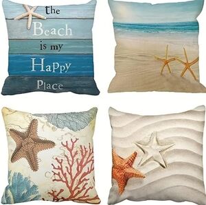Nautical Beach pillow case covers set of 4 w hidden zippers